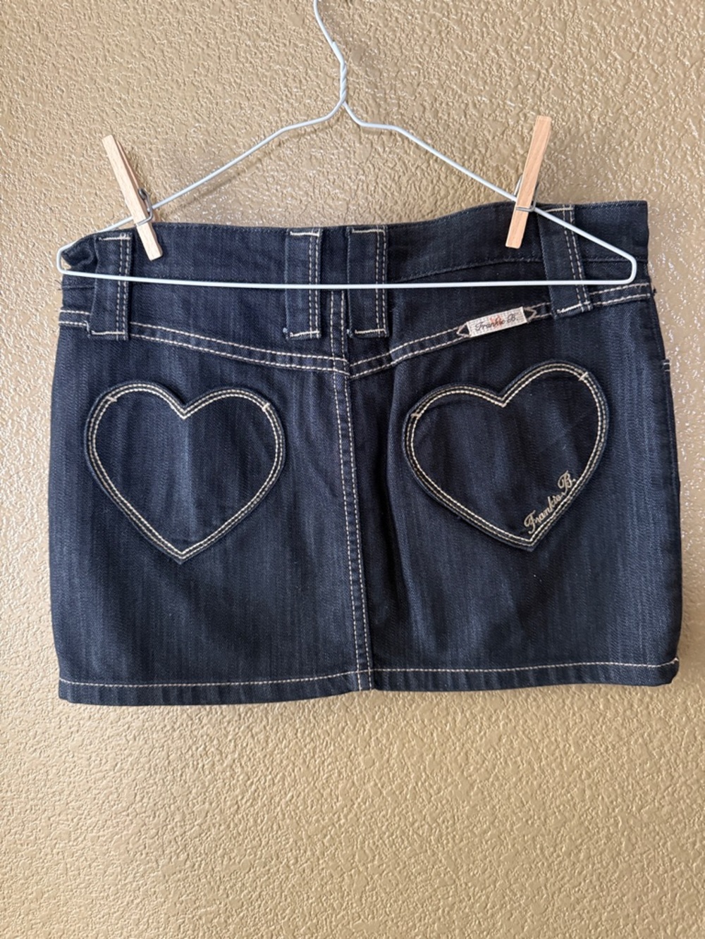 Frankie B. Dark Blue Denim Mini Skirt with Contrast Stitching - Picture 2 of 2